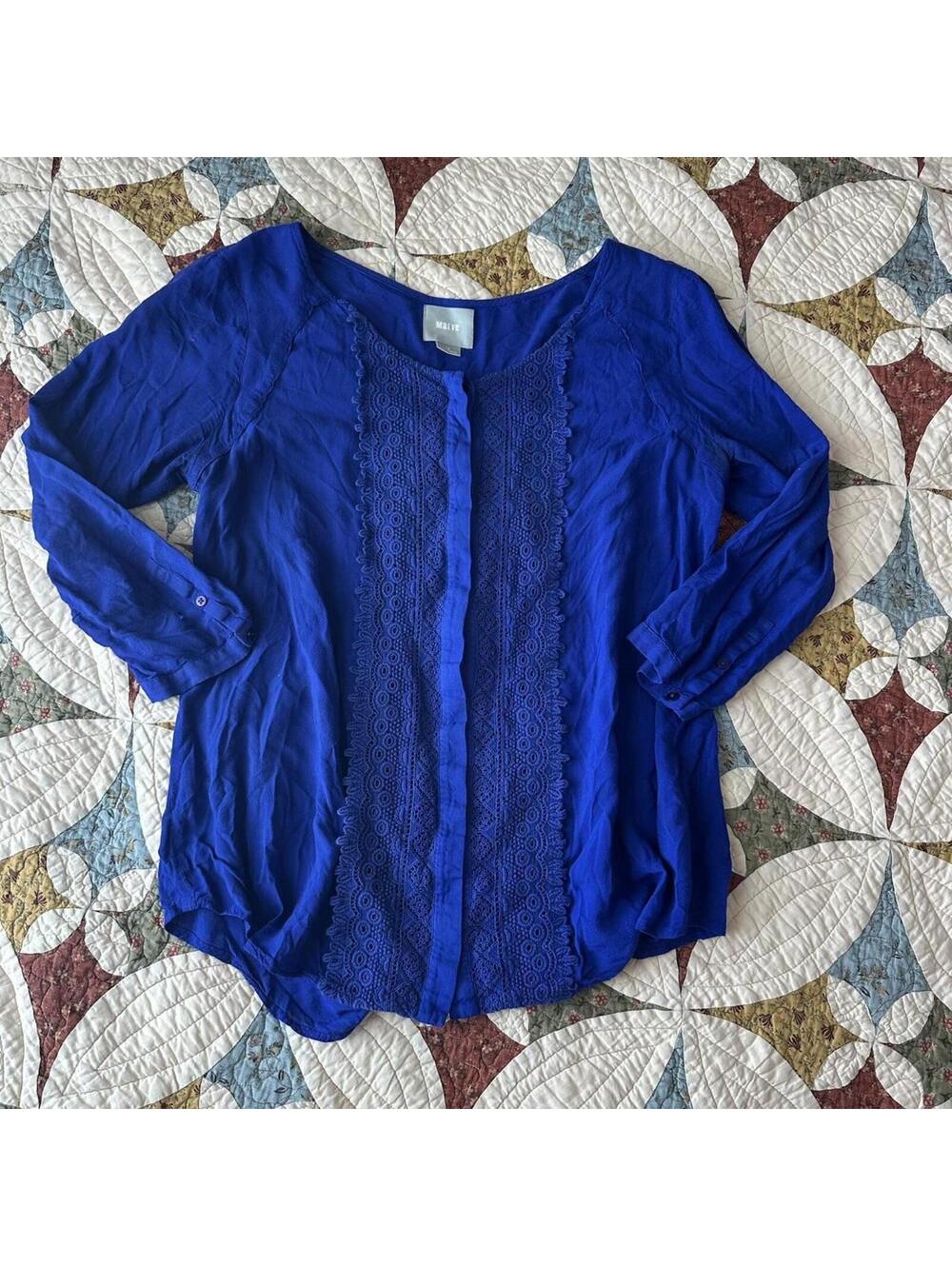 Anthropologie Maeve Crescent Street Lace Blouse in blue size 10 summer - Picture 2 of 5